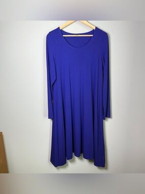 Eileen Fisher Cobalt Blue Rayon Jersey Swing Dress Long Sleeve Size L
